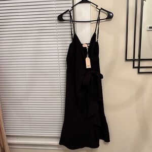 Good Luck Gem Elegant Black wrap Midi Dress with Wrap Tie